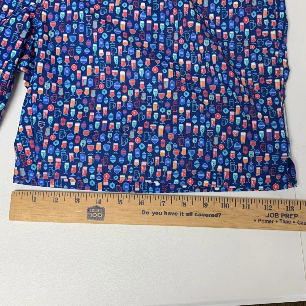 Peter Millar Swim Trunks Mens XL Navy‎ Blue Cocktail Glass Print Seaside Board